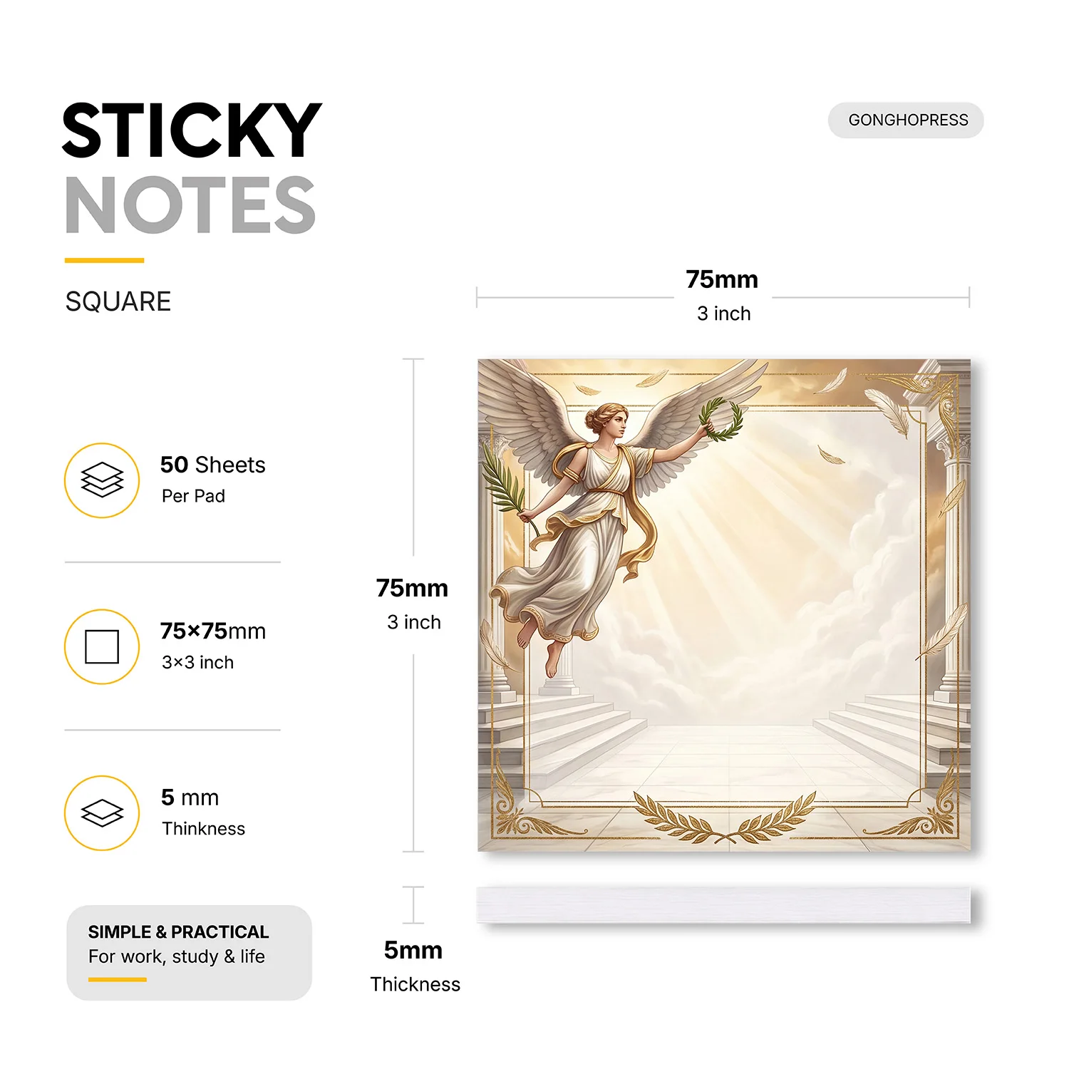 2pcs Greek Angel Sticky Notes, Winged Goddess Memo Pads, 100 Sheets Total, Removable Self-Adhesive Notes for Planner, To-Do List
