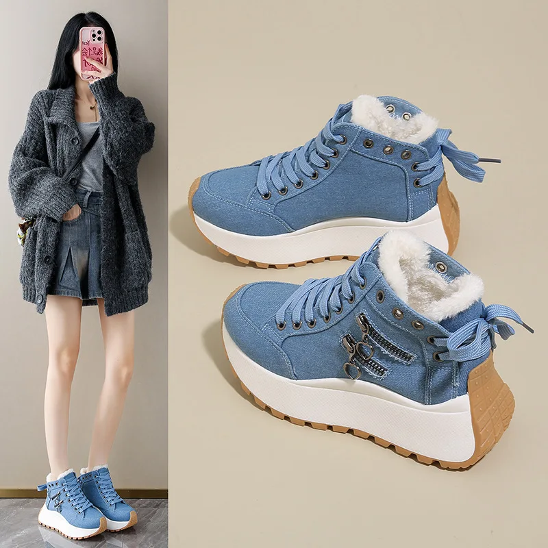 

2025 Новые дизайнерские женские зимние зимние ботинки Высококачественная обувь Женская обувь для женщин Кроссовки на платформе со шнуровкой Теплые Botas Mujer