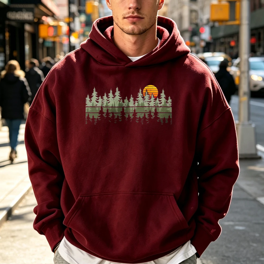 Trees Wildlife Nature Vintage Forest Pullover Hoodie Fleece Hoodie Unisex Hoodie Men Women Heavyweight Autumn Winter Streetwear
