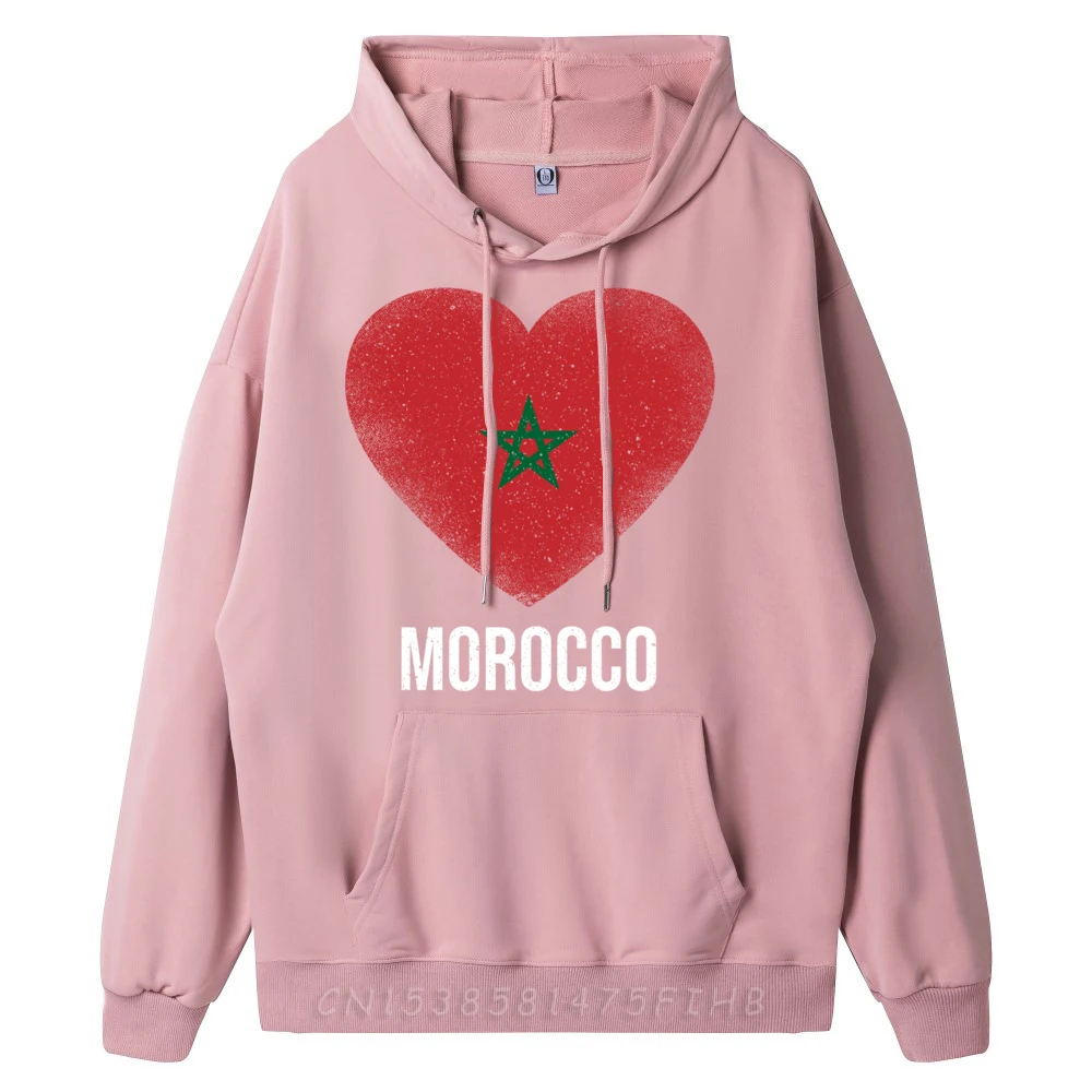 Cute Vintage Morocco Flag Heart Hoodies Graphic Crew Neck Normal Long Sleeve Mens Hoodies Summer Coats