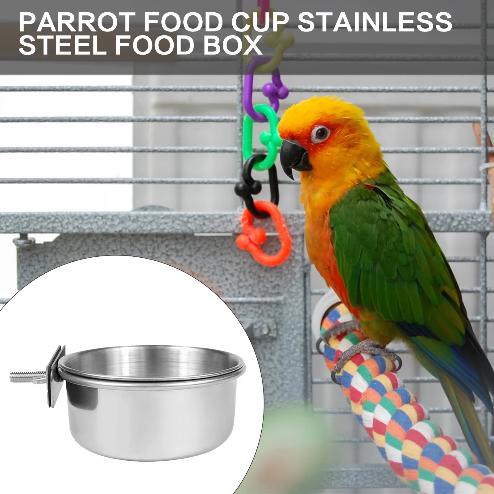 10/12/14cm Parrot Rabbit Hamster Pet Food Dish Stainless Steel Clamp-on Water Drinker Bird Feeder Feeding Bowl Hanging Bowl view 2