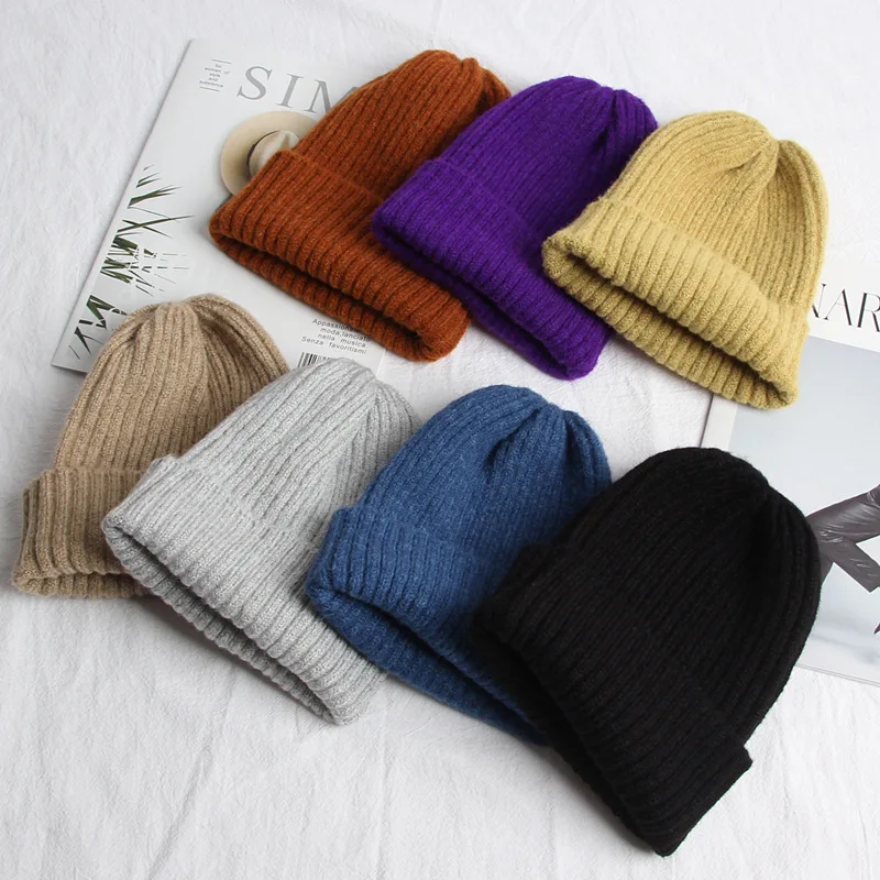 Candy Color Beanie Hat For Women Winter Hat Knitted Imitation Cashmere Skullies Warm Soft Bonnet Cap Female Hats For Girl