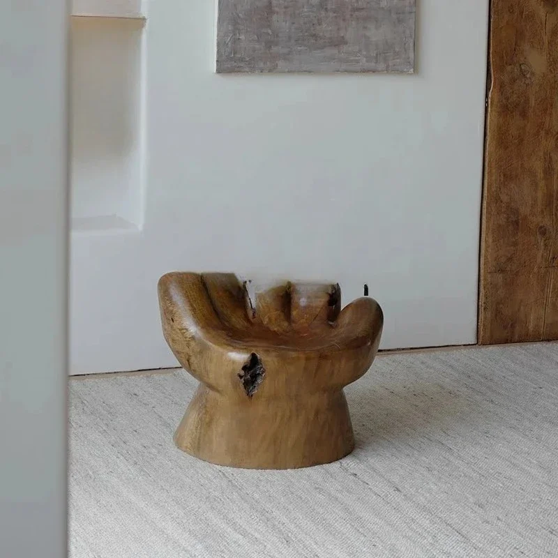 

| Root-carved stool Log stump B & B living room, solid wood shoe changing stool