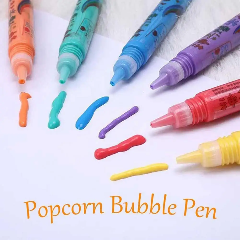 Funny Puffy Pen Vibrant 3d Printing Art Kit 12pcs Puffy Pen Diy Bubble Popcorn Color Paint Drawing Set Kids Art for Birthdays