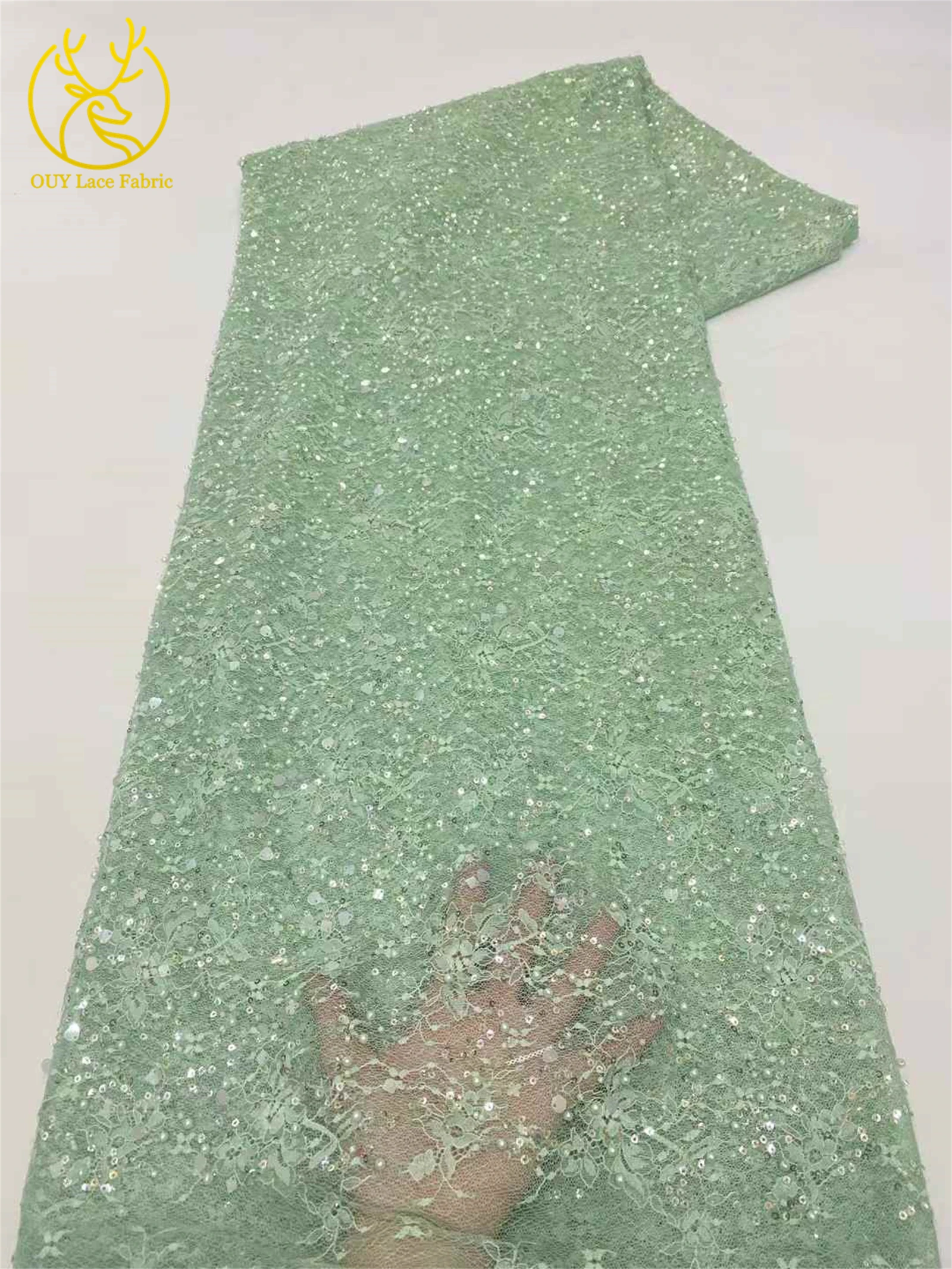 Black African Handmade Bead Embroidered Lace Fabric, French Sequin Mesh Lace Fabric, Nigerian Women's Lace Fabric, Party Dress