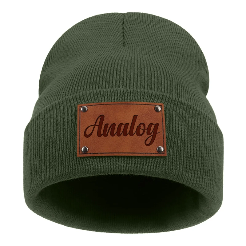 Czapka dziecięca czapka dziecięca dla dorosłych pulowerowa czapka skórzana etykieta czapki bez ronda moda Retro niemowlę grawerowane dzianinowe ciepłe czapki