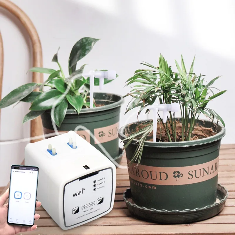 Mobile Phone Remote Control WIFI Intelligent Dual Pump Automatic Watering Device for Balcony Garden Potted Plant Drip Irrigation