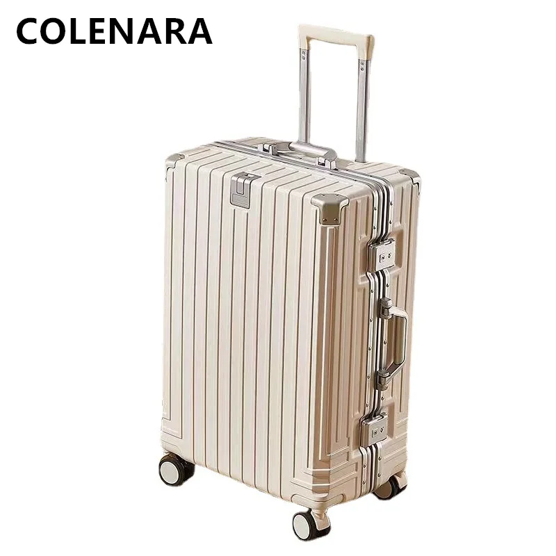 COLENARA 20"22"24"26"28Inch Aluminum Frame Luggage Women's Trolley Case Men's Boarding Case Travel Essentials Rolling Suitcase