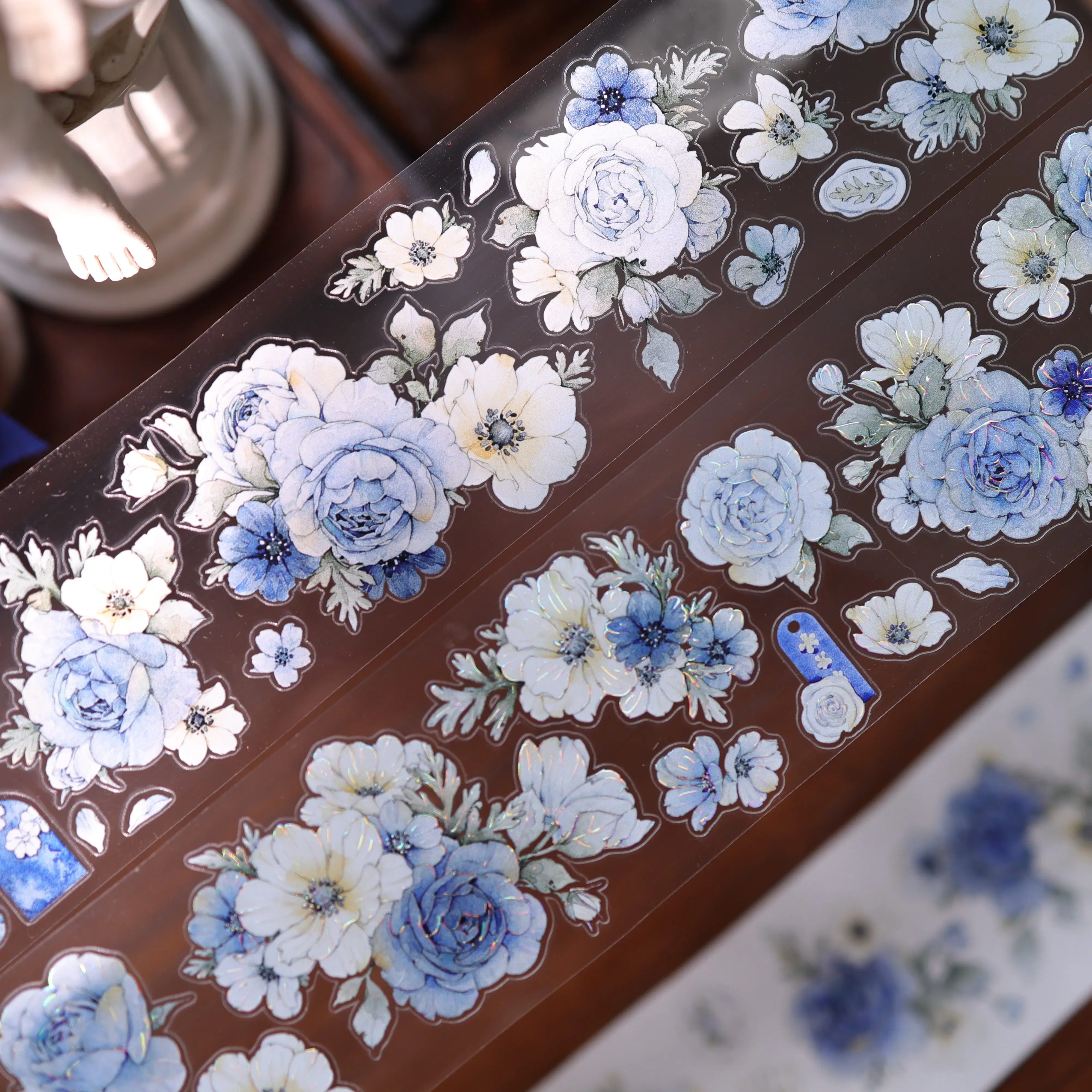

Yi'er 17 [Blue Washi Blue] Light Retro Journal Green Flower Pet Sticker Washi Paper
