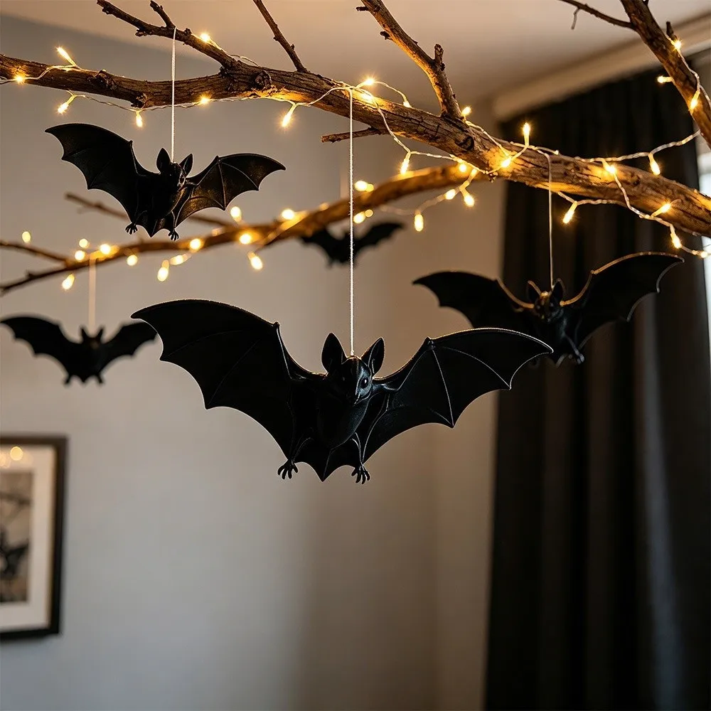 PVC Halloween Bat Hanging Ornament Gothic Style Handmade Bat Decorative Hanging Pendant DIY Craft Spooky Decor