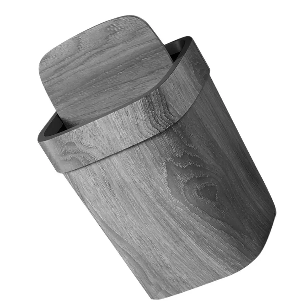 

Medium Size Swing Top Trash Can Retro Imitation Wood Grain Design for Kitchen Bathroom Living Room Bedroom Stylish Functional