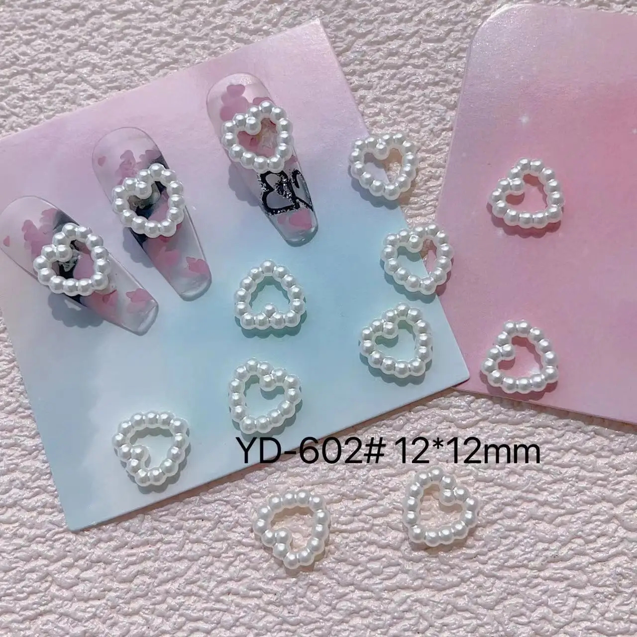 20szt White Purple Pink Heart Pearl Nail Art Decoration Supplies Hollow Charms Bulk 3D Nail Art Akcesoria Biżuteria do manicure