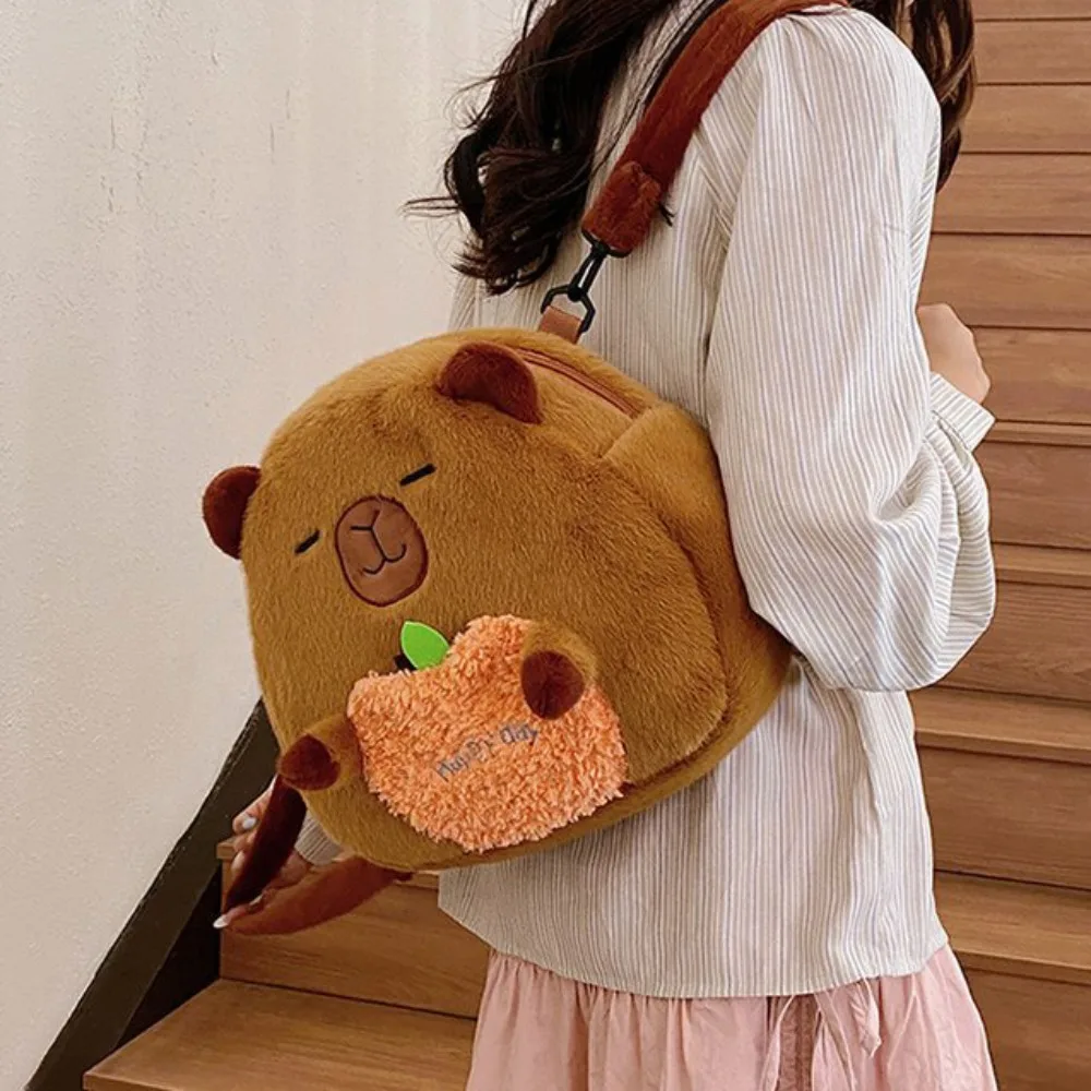 حقيبة تخزين محشوة كابيابرا حقيبة ظهر كابيابرا ناعمة خفيفة الوزن ولطيفة على شكل دمية كرتونية يوميًا #3