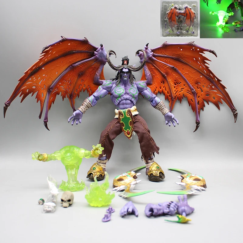 25cm Game World of Warcraft Action Figures Illidan Stormrage Figure Save Illidan Heroes Anime Eyes with Lights PVC Model Toys