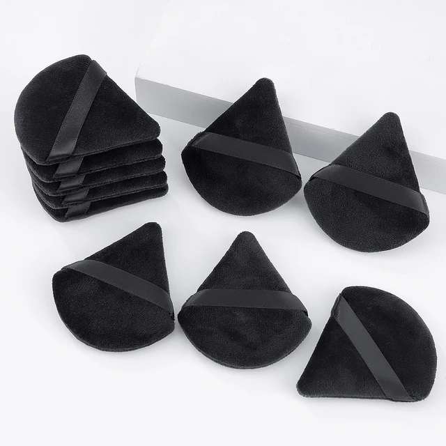 Triangle Velvet Powder Puff Set - 5/10/20/30/50/100Pcs Mini Face Makeup Sponge Washable Lightweight Pizza Shaped Flours Cosmetic 3