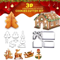 Juego de cortadores de galletas para casa de pan de jengibre de Navidad, molde para hornear de acero inoxidable, suministros de decoración para fiesta de galletas de Navidad, 8/10/18/Uds.