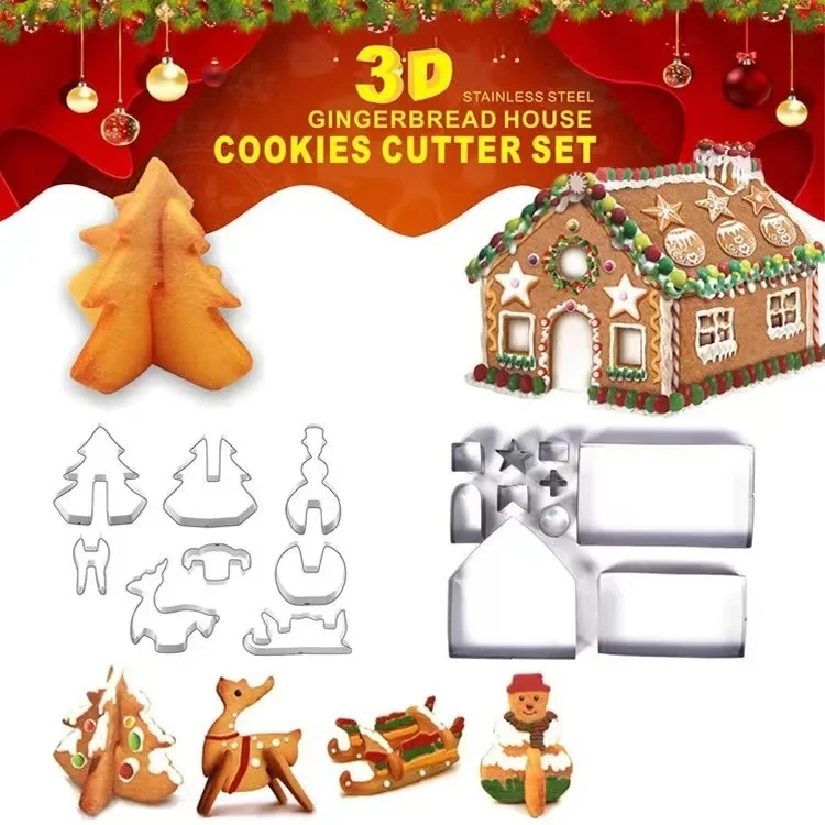 8/10/18/pcs Christmas Gingerbread House Cookie Cutter Set Stainless Steel Baking Mold Xmas Biscuit Party Decorations Supplies