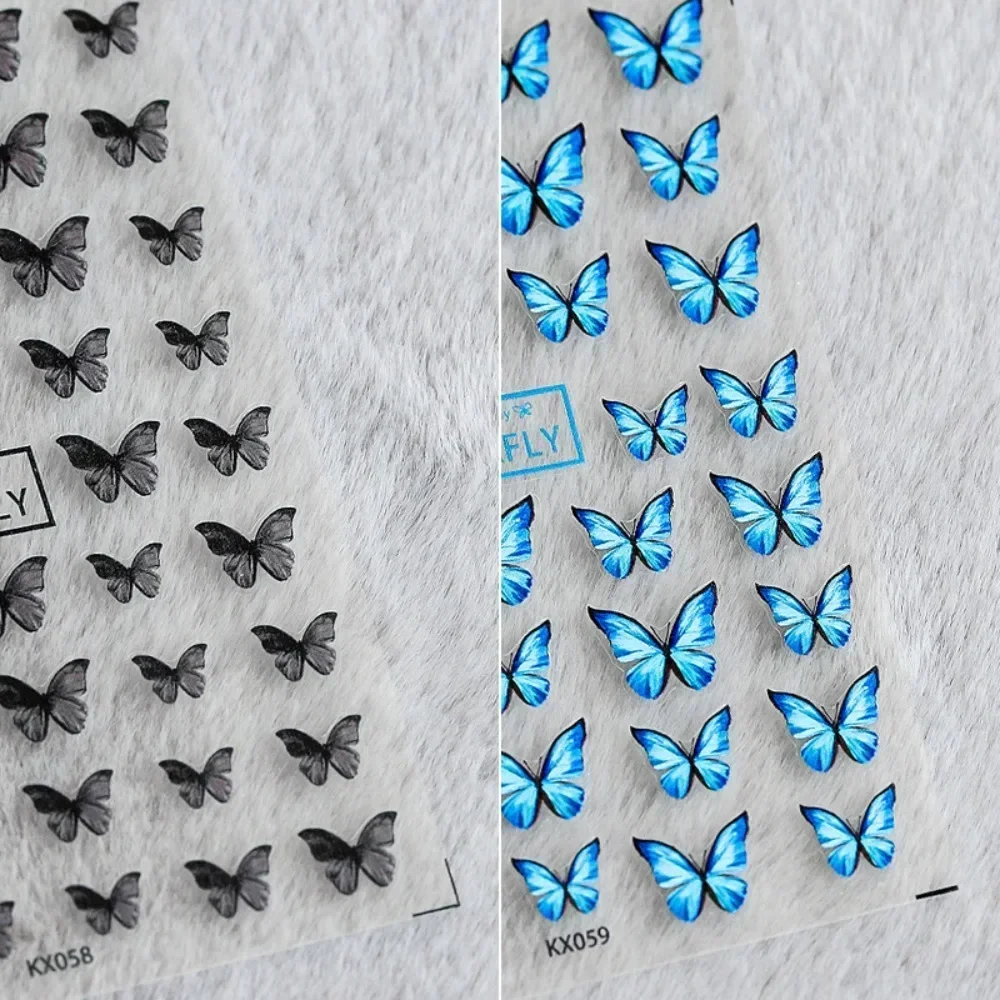 1pc DIY Mode 5D Vlinder Nail Art Stickers Kawaii Zwart Blauw Vlinder Nageldecoratie Decals Transfer Zelfklevende Slider