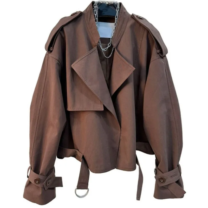 Workwear Short Style Little Fellow Loose Coat Female Autumn and Winter New Style Fallow All-match Advanced Trench Coat