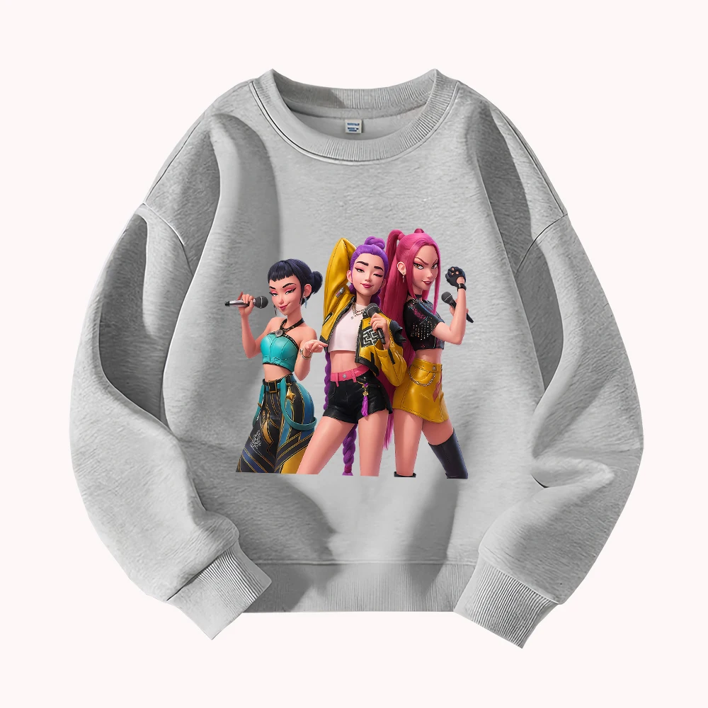 سويت شيرت نسائي كاجوال برقبة دائرية وأكمام طويلة وفضفاض من القطن بطباعة فرقة كارتونية