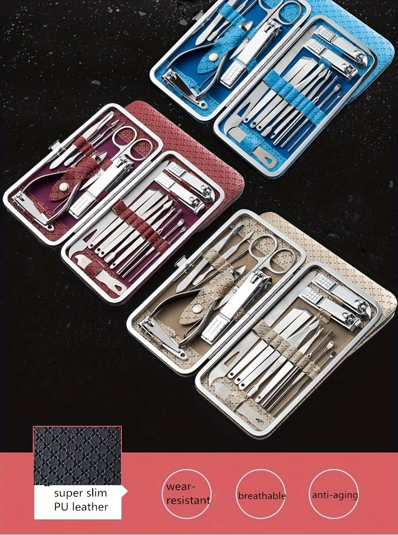 19-teiliges Nagelknipser-Set aus Edelstahl, diagonale Nagelknipser, Pediküre-Set, Ohrenreiniger, Löffel, Nagelkunst-Set – Detail 2