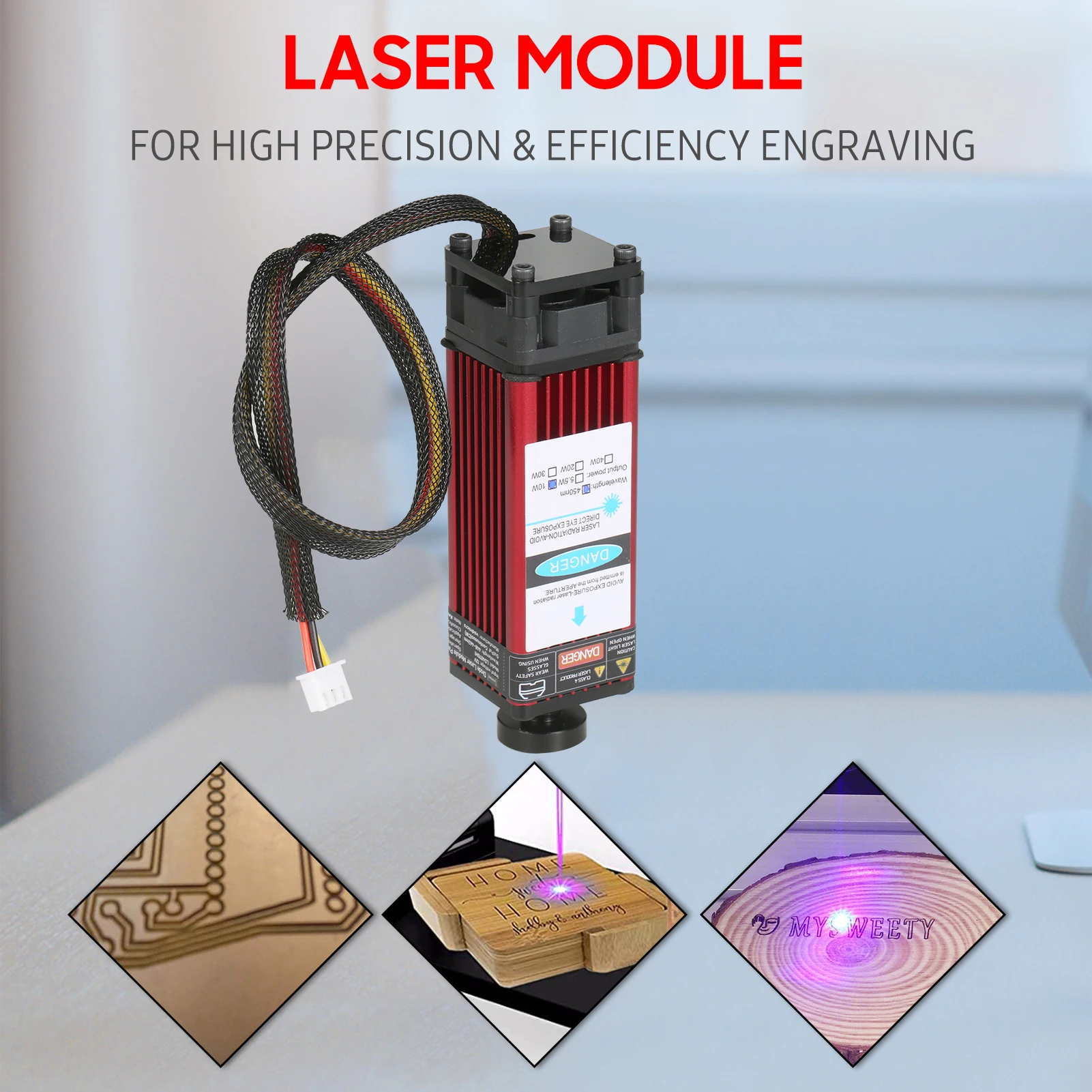 10W Laser Module 450nm Engraving Laser Head Adjustable Focal Length High Precision Engraving Plastic Leather for Cutting Machine