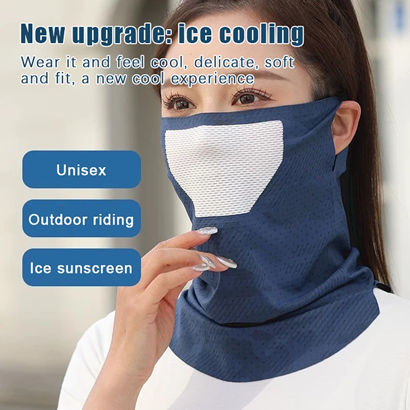 Sunscreen Face Mask Breathable Mesh Neck Gaiter Mask Scarf Ice Silk Outdoor Mask Driving Cycling Elastic Hanging Ear Mask