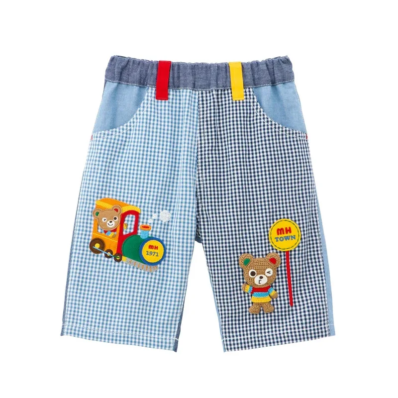 Summer 2025 Boys' Cropped Pants Cartoon Cute Bear Best Friends Train Embroidery Patchwork Shorts