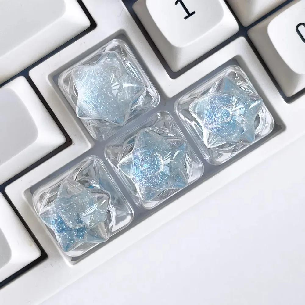 4pcs Transparent Star Keycaps Creative Handmade 3D Star Mechanical Keyboard Keycaps DIY Gaming Keycaps Girls Office