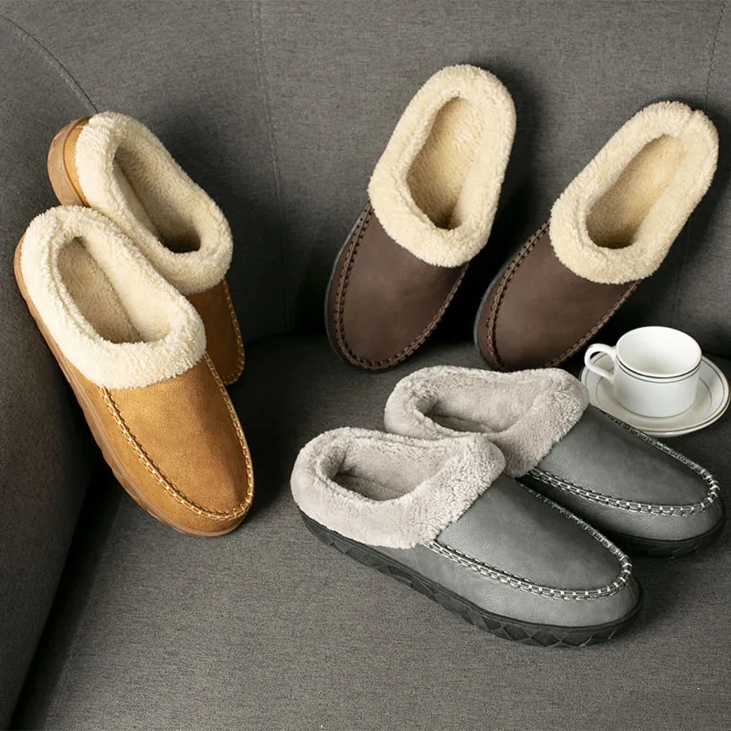 Home Men Slippers Winter Plush Warm Shoes Men Casual Flat House Indoor Bedroom Cotton Slides Comfort Slippers Men Big Size 49 50