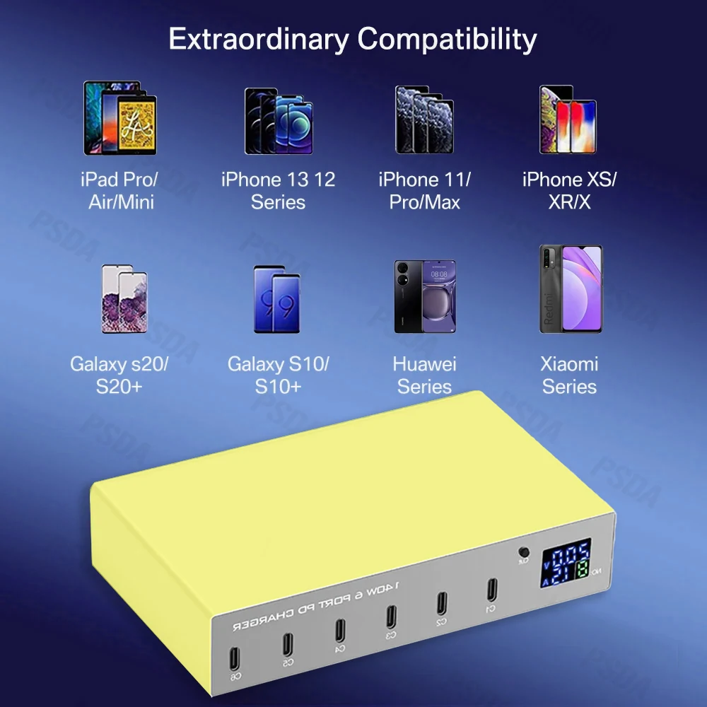 PSDA 3D Cat 140W 6 in 1 30W USB-C PD QC3.0 Fast Charging Station Display for iPhone14 13 12Pro Samsung Laptop Ipad