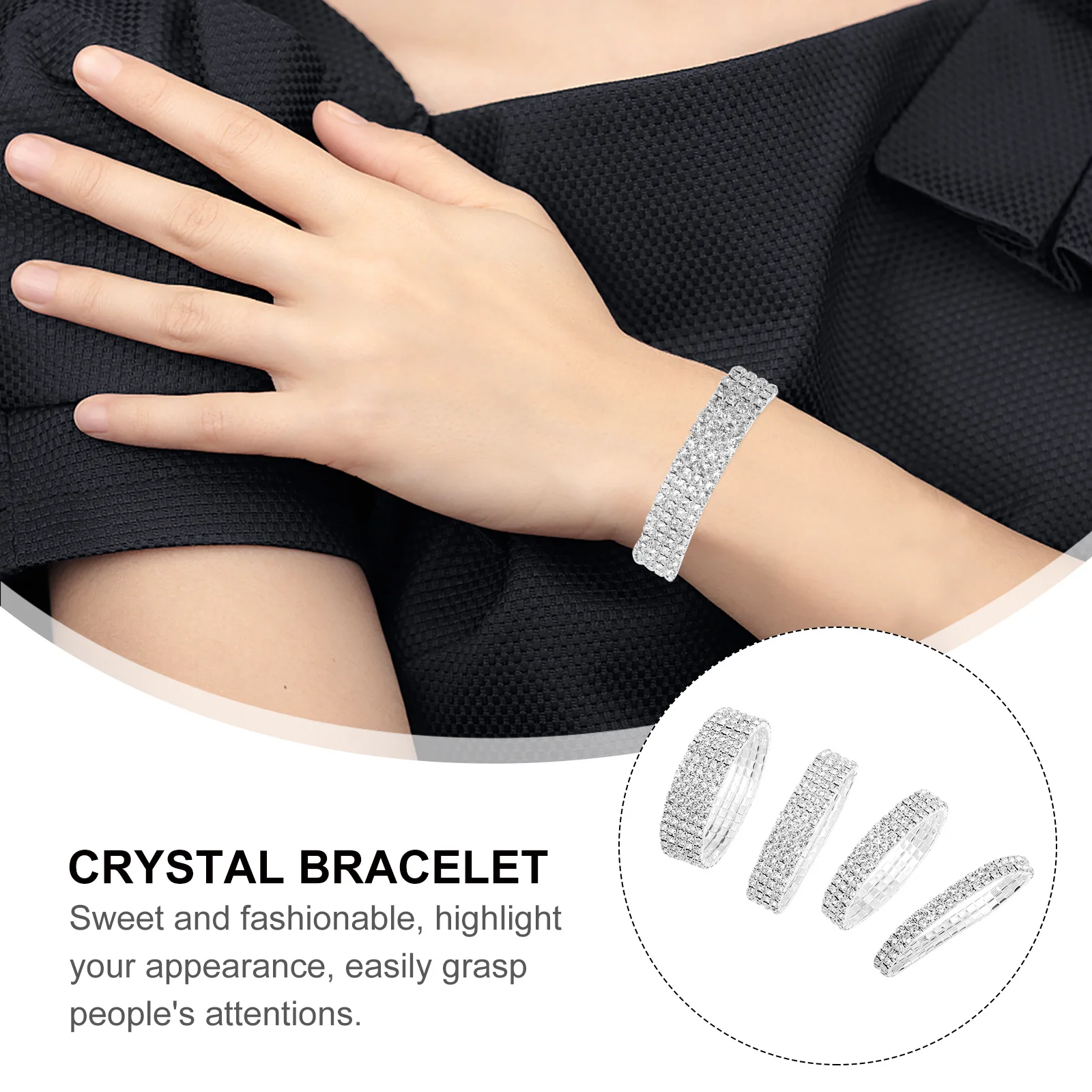 

4pcs Elastic Crystal Rhinestone Bracelets Stretch Sparkly Bangle For Women Wedding Party Jewelry Gift Minimalist Design