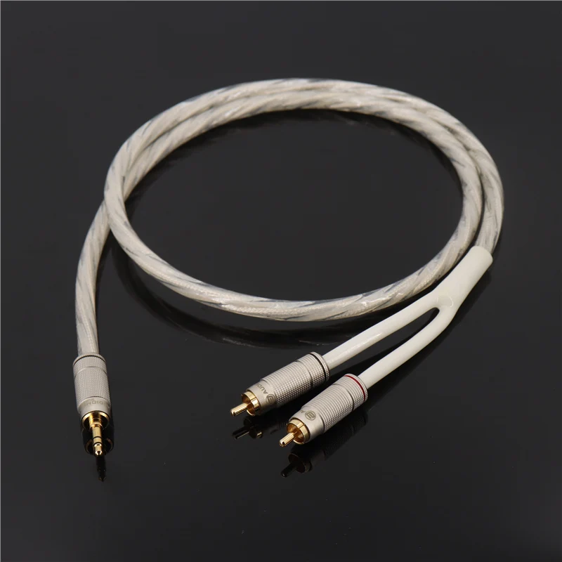 

Original French AUDIOMECA 3.5-to-2RCA Dual Lotus 1/2 Silver Plated Fever Audio Signal Cable