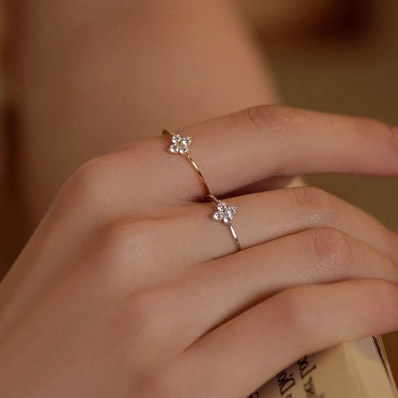 925 التايلاندية الفضة مطعمة أربع أوراق البرسيم زركونيا زهرة خاتم للنساء بسيط أنيق حسن الحظ الذكرى مجوهرات هدية #4