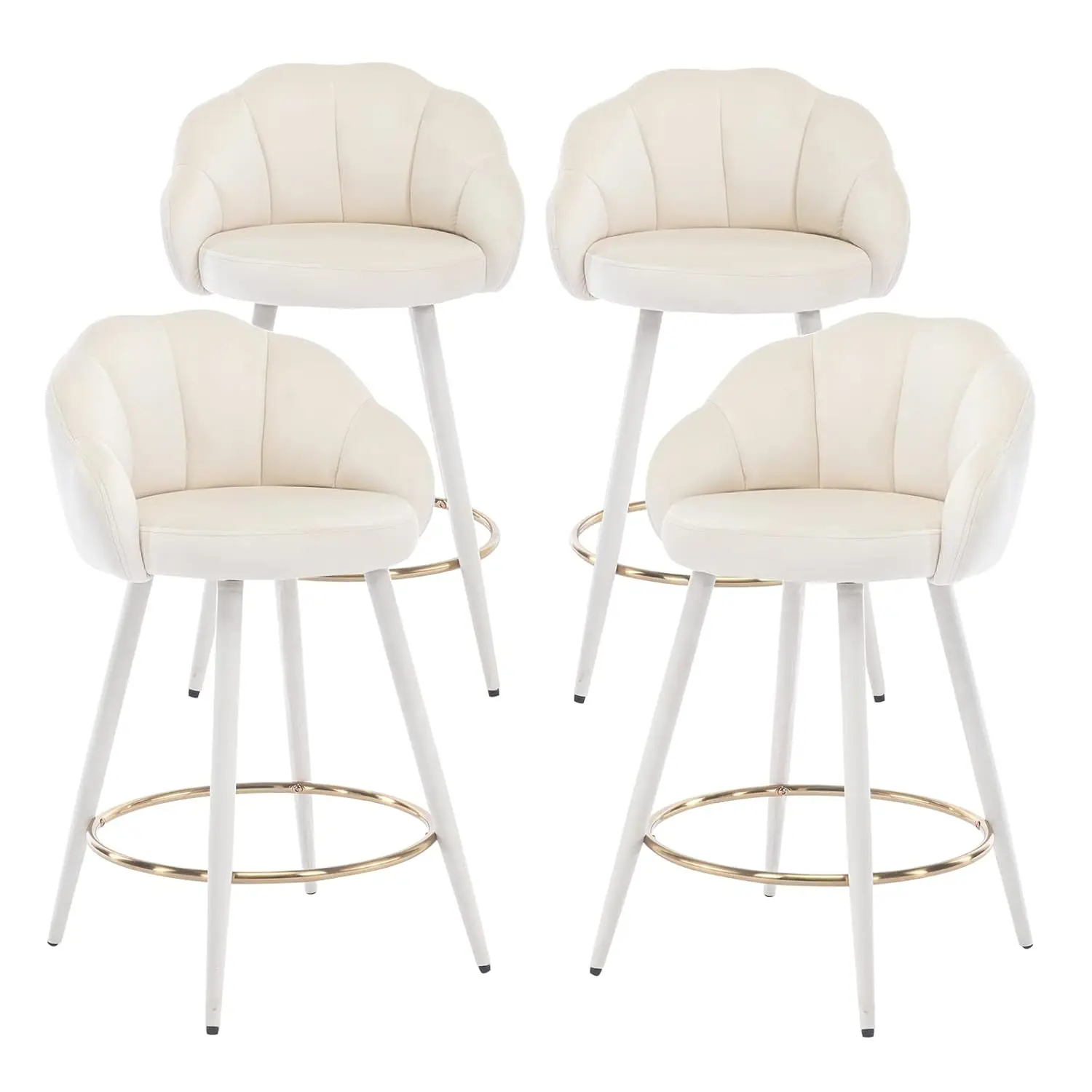 

Velvet Counter Stools Set Of 4 Modern 25.5" Counter Height Barstool With Petal Back & Gold Metal Ring Footrest, Customized