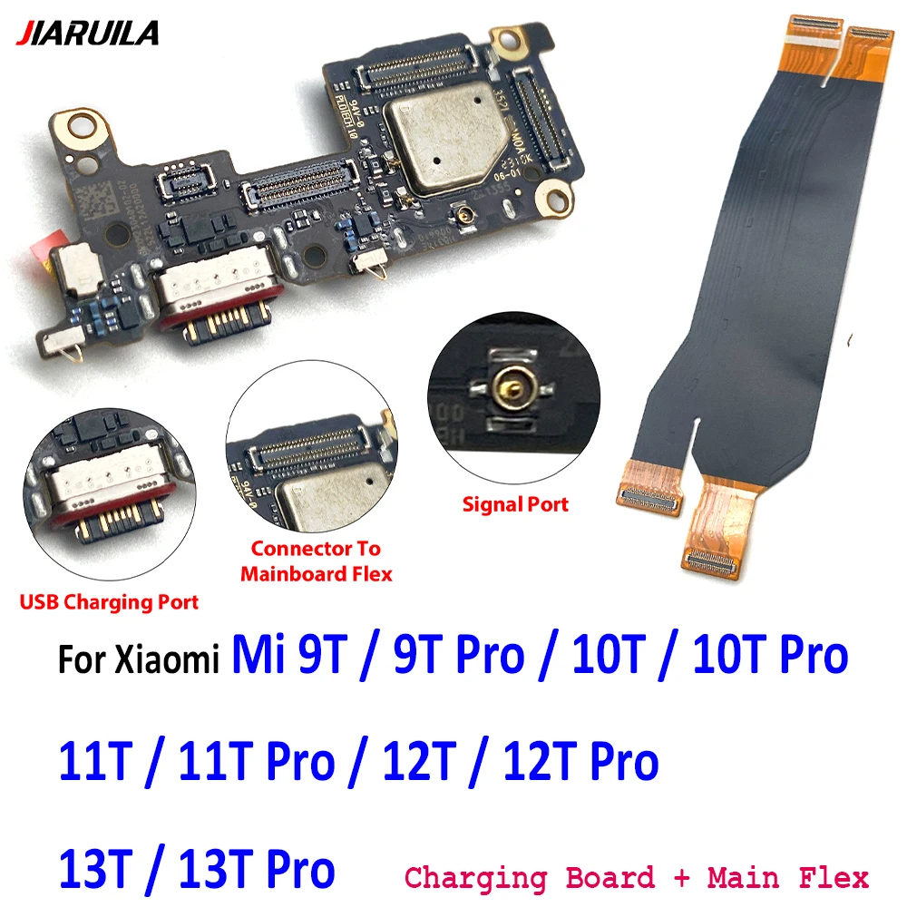 For Xiaomi Mi 9T 10T 11T 12T 13T Pro USB Charger Dock Connector Charging Main Motherboard Flex Cable Microphone Board Ribbon
