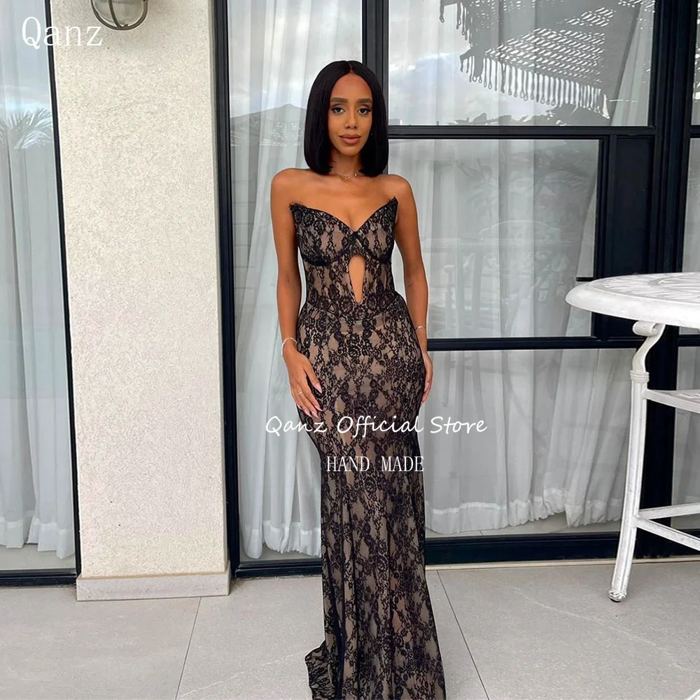 

Qanz Sexy Strapless Evening Dresses Lace Mermaid Skin Tone Lining Sleeveless Party Dresses Women 2025 Robes De Soirée Customized