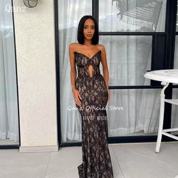Qanz Sexy Strapless Evening Dresses Lace Mermaid Skin Tone Lining Sleeveless Party Dresses Women 2025 Robes De Soirée Customized
