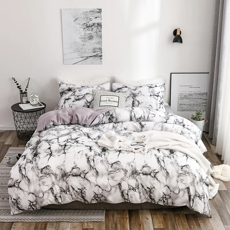 Bedding marble pattern vegan printing quilt cover bed sheet three or four piece set
