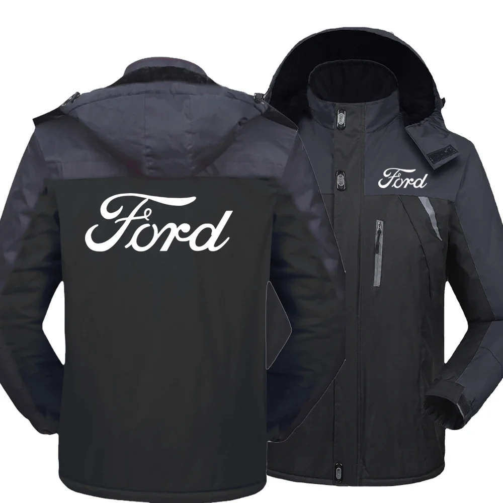 NEW Wintertime Men Ford logo Windbreak cotton Thick Warm Windproof Coats Male Hooded Anorak Jackets