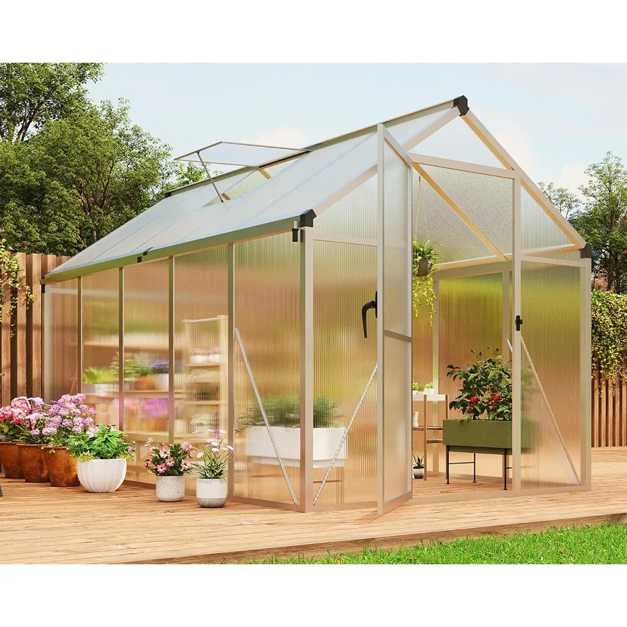 

6x10 футов уличная поликарбонатная цветочная теплица с вентиляционным отверстием для сада, двора, патио, лужайки, PushPull, запираемая дверь, алюминий F