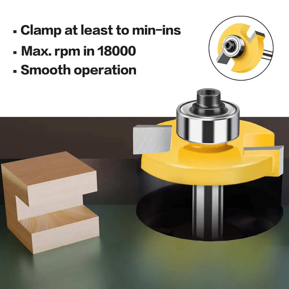 8mm Shank T-Slot Rabbet Router Bit T-Track Slotting Bit Milling Cutter with 10 Bearings Set Multiple Depths Woodworking Tool