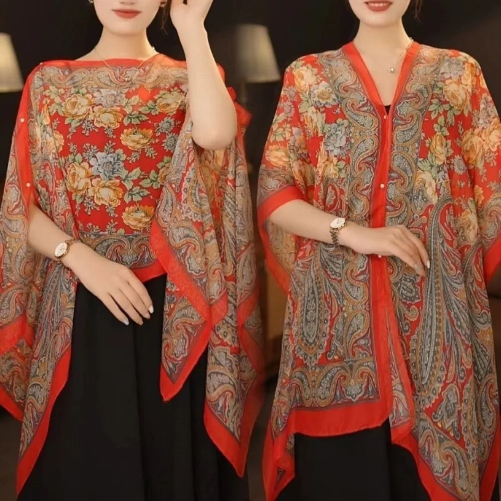 

Multifuctional Breathable Shawl Flower Pattern Long Length Sun Protection Shawl Lightweight Breathable Fabric Chiffon Scarf