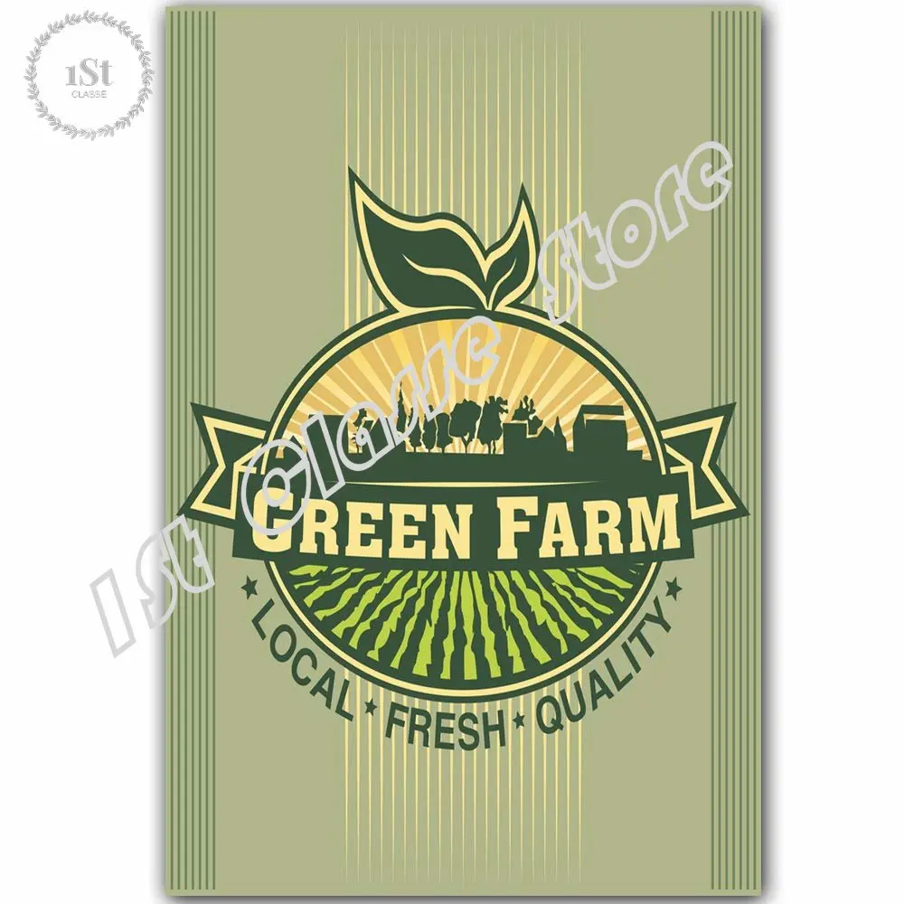 Retro Design Green Farm Local Fresh Quality Tin Metal Signs Wall Art | Thick Tinplate Print Poster Wall Decoration