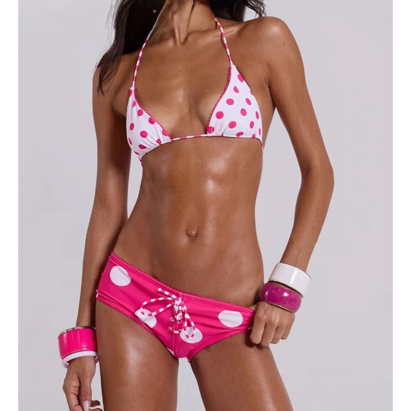 Women's 2 Piece Bikinis Shorts Set Y2k Lace-up Halter Deep V-Neck String Triangle Bikini Top + Low Rise Swim Boyshorts Beachwear