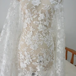 130CM Wide Cotton Embroidery with Sequins QUALITY Wedding Dress Sewing Lace Off WHITE Florals Elegant Latest Lace 2024