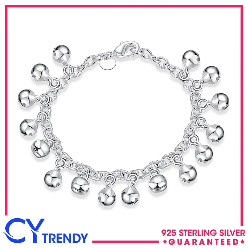 

Bohemia 925 Sterling Silver Jingle Bells Beaded Charm Link Bracelet Chains