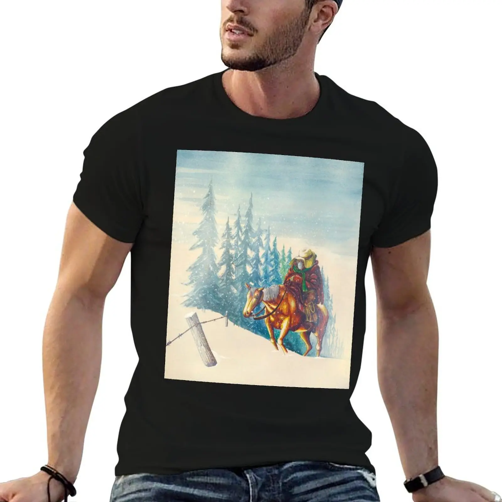 Winter Horse and Rider (The Picket Rider) T-Shirt luxury t-shirt summer top mens designer t shirt