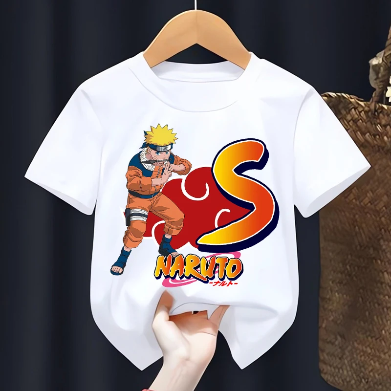 

Naruto Uzumaki T-shirt for Children A-Z Letter White Clothes Round Collar Clothing Kids Anime Short Sleeve Fashion Tee Top Gift
