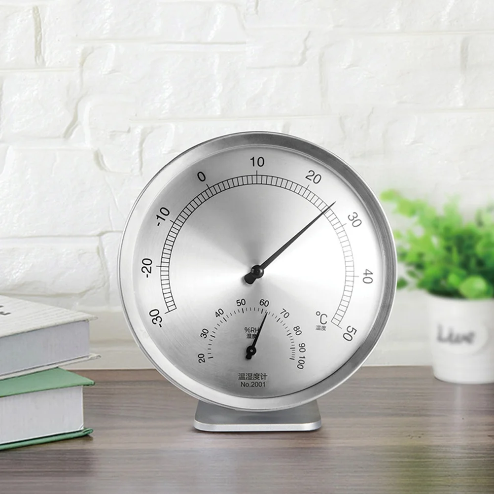 Termometer Higrometer Baja Tahan Karat Fungsi Ganda Tampilan Meja Gantung Karakter Besar untuk Rumah Pabrik Gudang